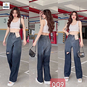 Quần Baggy Jean Nữ Q09 Loang Màu Đen Xám Chất Liệu Cotton Denim Dễ Phối Đồ