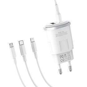 Mua Combo Củ Sạc+Cáp 3 Đầu Hoco C38A - 2.4A + Tặng Iring Khay - Chính Hãng