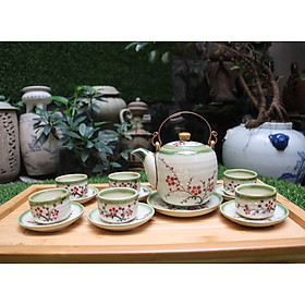 Bộ ấm trà men bóng vẽ đào