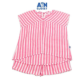 Bộ quần áo ngắn cho mẹ họa tiết Kẻ hồng trắng linen cotton - AICDMEE2ZVSH