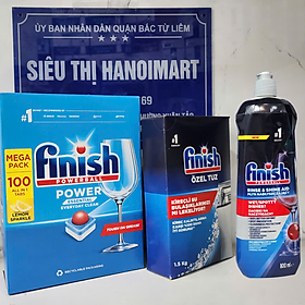 Combo Viên rửa bát Finish Nhật 150 viên + Muối rửa bát Finish 1kg + Nước làm bóng và khô bát 400ml dùng cho máy rửa bát
