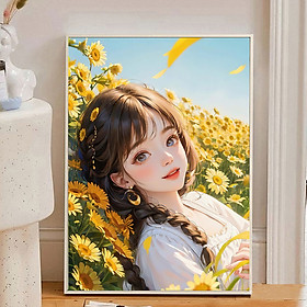 Mua Tranh thêu chữ thập  Cô gái và hoa mặt trời DX1430  kích thước 45 x 60 cm  thêu kín