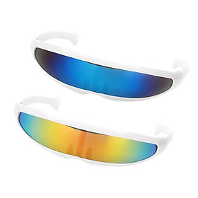 2 Pieces Futuristic Narrow Cyclops Color Mirrored Lens Visor Sunglasses Party