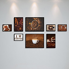 Bộ Khung Kính Treo Tường Treo Quán Cafe, Coffee Cực Đẹp Tặng Kèm bộ ảnh như hình mẫu, đinh treo tranh và sơ đồ treo - PGC242