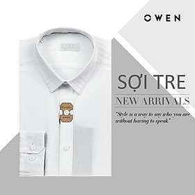 OWEN - Áo sơ mi trắng dài tay regular fit (không túi ngực) chất sơi tre 90527