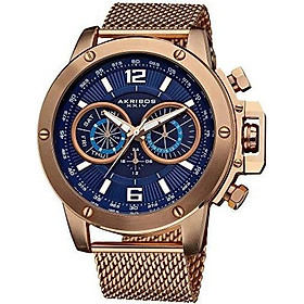 Akribos XXIV Men's Conqueror Swiss Multifunction Silver-tone Stainless Steel Mesh Bracelet Watch