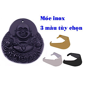 Mặt Phật Di lặc Đồng Tiền Đá Thạch Anh đen 4.6 cm ( size lớn ) kèm dây đeo - Mặt Đá Phong Thủy Bình an, Thịnh Vượng
