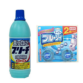 Combo nước tẩy quần áo 600ml Rocket + set 2 viên thả Toilet nội địa Nhật Bản