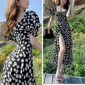Đầm hoa matxi sẻ tà dạo phố biển BY1120