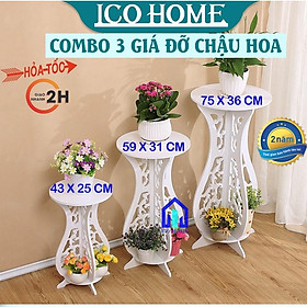 Mua Combo 3 giá đỡ chậu hoa bằng gỗ màu trắng sang trọng kiểu dáng Hàn Quốc - ICO HOME