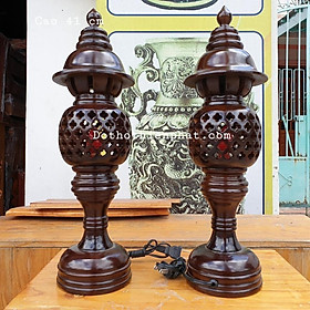 Mua Cặp đèn thờ gỗ tràm bông vàng cao 41 cm màu đen rất đẹp
