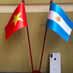 Cờ để bàn đế gỗ đôi Việt Nam - Argentina