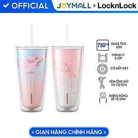 Ly nhựa LocknLock 2 lớp 750ml HAP522 720ml Anh Đào - Hàng chính hãng kèm ống hút, cách nhiệt tốt, miệng rộng - JoyMall