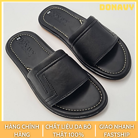 Dép nam quai ngang da bò DONAVY cao cấp thiết kế 2 chữ L bắt mắt may full quai và đế bao đi mưa DQN2L