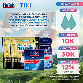 Combo 2 Viên rửa chén Finish Ultimate 18 viên + Nước làm bóng Finish 500ml + Muối rửa chén Finish 2kg