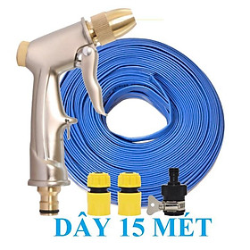 Bộ dây vòi xịt nước rửa xe, tưới cây . tăng áp 3 lần, loại 15m 206701 đầu đồng,cút,nối đen+ tặng đai