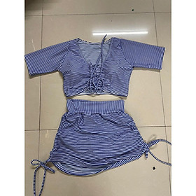Set Bikini, Đồ Bơi Đi Biển Hai Mảnh Áo Rút Ngực Quần Rút Dây Hai Bên Hông Hoa Tiet Dễ Thương S575