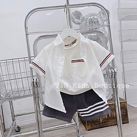 (9-22kg) Set sơ trắng kèm áo thun cotton và cavat cho bé trai