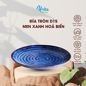 Đĩa tròn D15 xanh hoả biến - Gốm Sứ Cao Cấp Bát Tràng