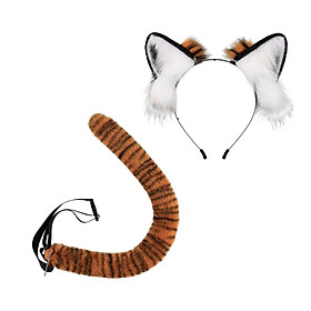 Tiger Ears and Tail Set Ears Headband Props Dress up Costume Set for Prom