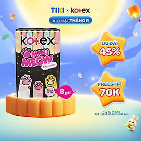 Combo 8 gói Băng vệ sinh Kotex MiniMeow Siêu mềm siêu mỏng cánh 8 miếng