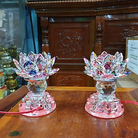 Cặp đèn thờ đá pha lê 501 cao cấp tự động đổi màu cao cấp tự động đổi màu cao 12 cm