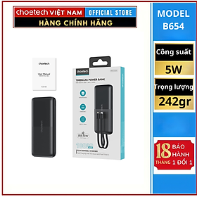 Mua Pin dự phòng Choetech B654 22.5W  tích hợp 2 cáp sạc Type C và Light-ning dung lượng 10.000mAh ( Hàng chính hãng)