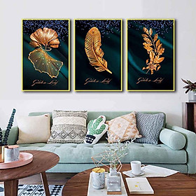 Mua Bộ 3 tranh canvas treo tường Decor Họa tiết lá vàng cách điệu  phong cách hiện đại – DC127