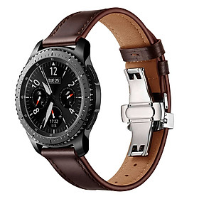 Dây Da màu Coffee Size 22mm Khóa Bướm Chống Gãy Cho Galaxy Watch 46, Gear S3, Huawei Watch GT 2, Fossil