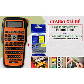 Mua COBOM GIÁ RẺ - MÁY IN NHÃN E1000 PRO VÀ NHÃN IN CHỮ ĐEN NỀN VÀNG KHỔ 9mm 12 mm