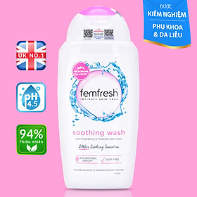 Dung dịch vệ sinh Anh Femfresh soothing wash giúp làm sạch sẽ, thơm mát, ngăn ngừa viêm, ngứa, nấm phụ khoa - QuaTangMe Extaste - Soothing wash 250ml/chai
