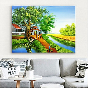 TRANH THÊU CHỮ THẬP 3D LÀNG QUÊ THANH BÌNH 85x57cm