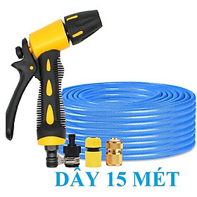 Mua ️ Bộ dây vòi xịt nước rửa xe  tưới cây   tăng áp 3 lần  loại 15m 206319 đầu đồng  cút đồng nối nhựa đen