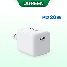 Củ sạc nhanh mini UGREEN 20W CD241 cổng USB C |Sạc nhanh PD| Quick Charge 4.0 3.0 10219 hàng chính hãng