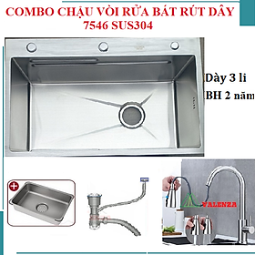 Mua Chậu rửa bát 1 hố sus304 7546 Valenza dày 3li kèm vòi rửa bát rút dây nóng lạnh 01  bộ xả  khay inox  bình nước rửa chén  dụng cụ rửa ly cốc