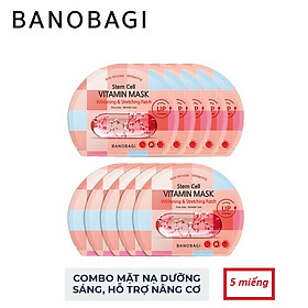 Hình ảnh combo 5 miếng mặt nạ mặt nạ banobagi Stem Cell Vitamin Mask Whitening & Stretching Patch 30gx1-hồng đậm