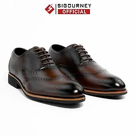 Giày Oxford Nam Họa Tiết Brogues Đục Lỗ Cực Đẹp SIGOURNEY Da Bò Màu Nâu Patian SIG-26 Bảo Hành 18 Tháng