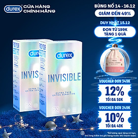 COMBO 2 HỘP BAO CAO SU DUREX INVISIBLE EXTRA THIN EXTRA SENSITIVE 10S (10 bao/hộp)