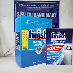 Combo Muối Finish 1.2kg+ Viên rửa bát Finish All in one 100 viên (NK EU ) - Combo viên+muối