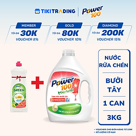 Can Nước Rửa Chén POWER100 Natural Tinh Dầu Bưởi Tây 3KG