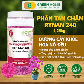 Phân Tan Chậm GreenHome, Rynan 240, Hũ 1,25kg, Dùng Cho Hoa Hồng Ra Hoa Đều Và Màu Sắc Rực Rỡ