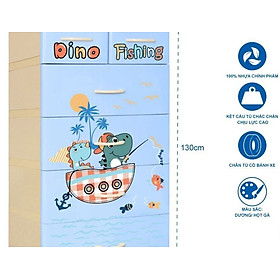 Tủ nhựa 5 tầng Qui Phúc KID màu xanh dương mẫu Dino Fishing KT 600 x 470 x 1300 mm _ Juno Sofa hàng lắp sẵn