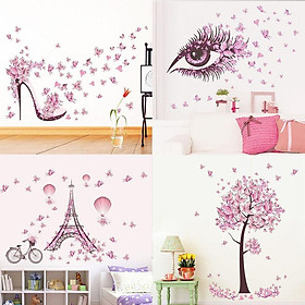 Bộ 4 nhãn dán tường Hình dán tường màu hồng cho phòng khách Trang trí tường phòng ngủ văn phòng