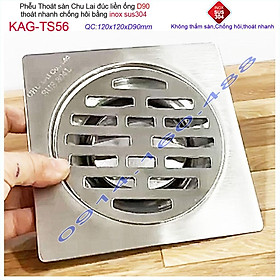 Mua Phễu thoát sàn Chu Lai 12x12cm KAG-TS56-D90  hố ga Thoát sàn ống 9cm SUS304 inox đúc dày thoát nhanh chặn tóc tốt