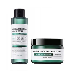 Combo Toner + Kem ngăn ngừa mụn Some By Mi AHA-BHA-PHA 30 Days Miracle Toner Cream