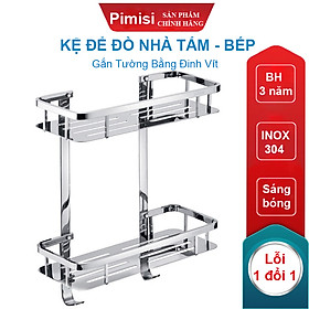 Kệ Nhà Tắm Để Đồ Gắn Tường Phẳng Thẳng Hay Để Góc Pimisi Inox 304 Hình Chữ Nhật Đựng Đồ Trong Phòng Tắm Sáng Bóng Dễ Vệ Sinh Hoặc Kệ Nhà Bếp 1 - 2 Tầng Thông Minh Gắn Tường Bằng Khoan Đinh Vít Chắc Chắn | Hàng Chính Hãng