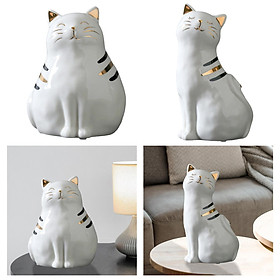 2 Pieces Cat Figurine Collectible Home Office Statue Sculpture Cats Lover