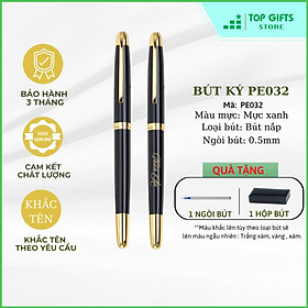 Bút ký doanh nhân PE032 khắc tên - ngòi 0.5mm mực xanh đen viền vàng + Hộp bút