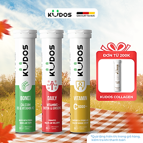 Combo 3 Thực phẩm bảo vệ sức khỏe KUDOS VITAMIN C 1000MG + Viên Sủi KUDOS BONE + Viên Sủi KUDOS DAILY (20 viên/tuýp)