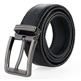 Dây nịt nam da đà điểu Huy Hoàng đan viền bản lớn đầu kim màu đen HP4459